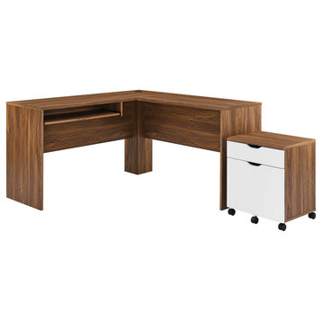 Envision Wood Desk and File Cabinet Set, Walnut White
