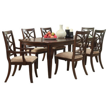 7-Piece Keiber Dining Set Table, 2 Arm, 4 Side Chair, Rich Brown Cherry