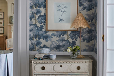 Inspiration for a mid-sized coastal wallpaper kitchen/dining room combo remodel in Richmond
