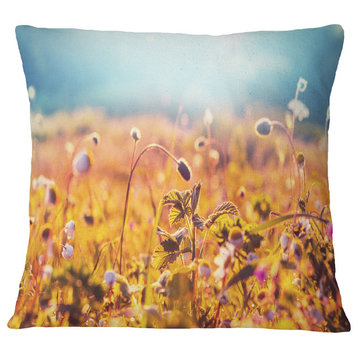 Summer Field With Beautiful Flowers Floral Throw Pillow, 16"x16"
