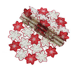 Xia Home Fashions - Candy Cane Poinsettia Embroidered Cutwork Christmas Doilies, Set of 4 - Placemats