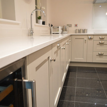 Solid Ash Shaker Kitchen in Stone with Quartz Worktops
