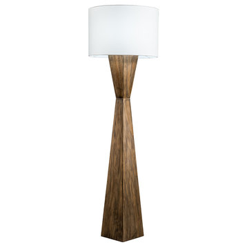Modern Home Espresso Geometric Wood Floor Lamp w/Natural Jute Shade