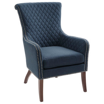 Madison Park Heston Low Armed Quilted Back Accent Chair, Navy Blue
