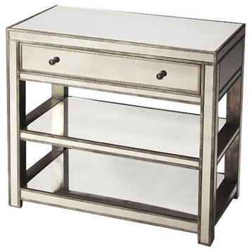 Beaumont Lane 2 Shelves Solid Wood Mirror Console Table in Silver