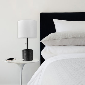 Cobain 19" Black Table Lamp with Fabric Shade and USB Port