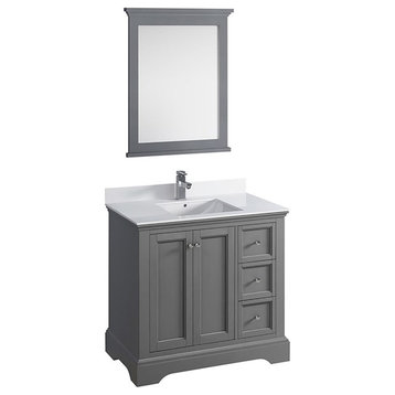 Fresca Windsor 36" Traditional Wood Bathroom Vanity with Mirror in Textured Gray