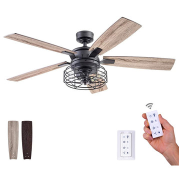 Prominence Home Cypher Ceiling Fan with Light and Remote, 52 inch, Matte Black
