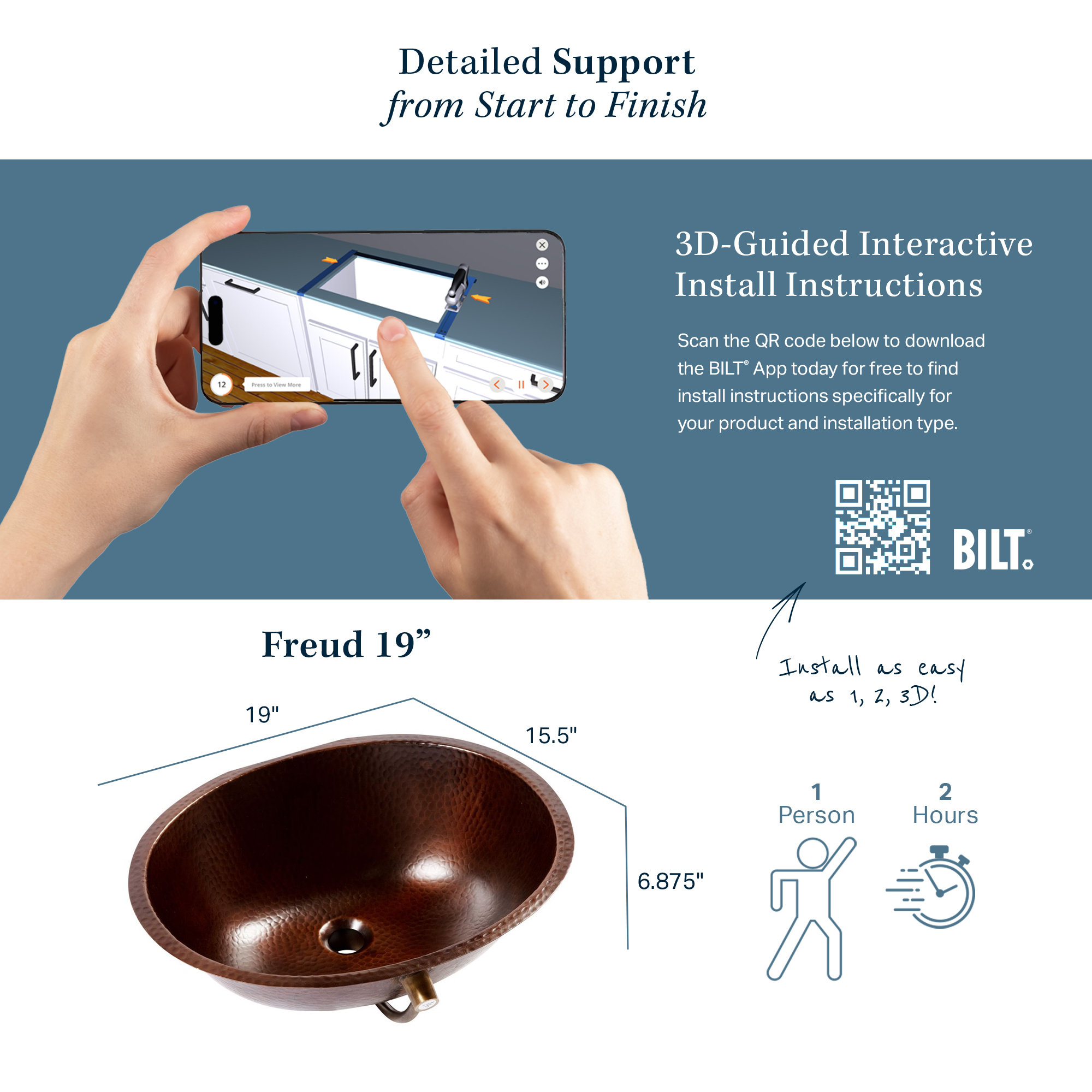 Freud 19" Undermount Bathroom Sink in Copper