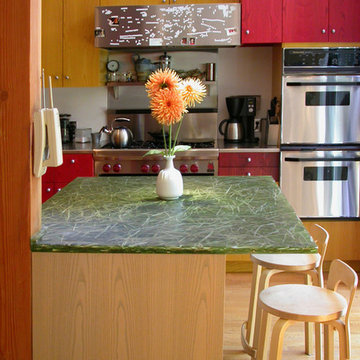 Green Grass Embedded Resin Kitchen Counter