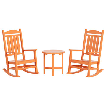 WestinTrends 3PC Classic Adirondack Outdoor Patio Rocking Chairs, Side Table Set, Orange