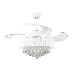 Crystal Folding Blades Ceiling Fan With Remote, 46", White Light, White