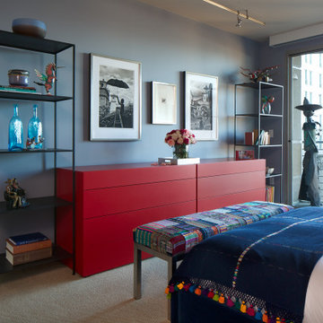 Colorful Modern Condo Main Bedroom Storage