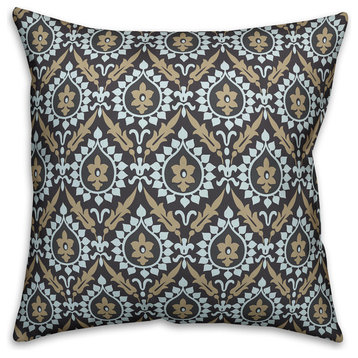 Ikat, Brown and Blue Throw Pillow Cover, 20"x20"