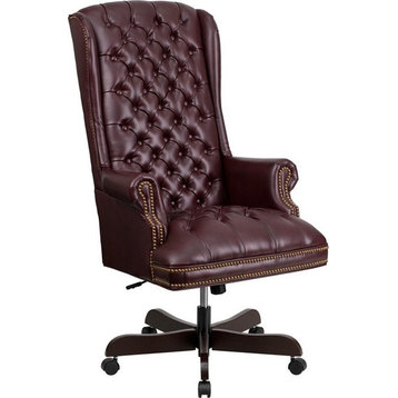 High Back Tufted Leather Executive Office Chair, Burgundy