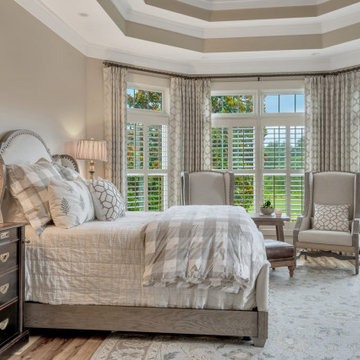 Transitional Master Bedroom-Tray Ceiling -Use of Warm Neutrals-Cumming Ga.