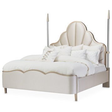 Malibu Crest Queen Scalloped Poster Bed - Porcelain/Chardonnay