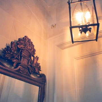 French limestone powder room with trompe l'oeil insects