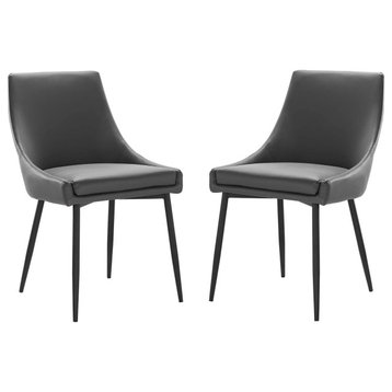 Viscount Vegan Leather Dining Chairs Set of 2 Black Gray