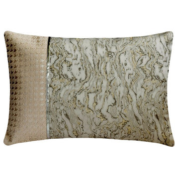 Ivory & Gold Silk 12"x18" Lumbar Pillow Cover - Calacutta Gold