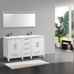 60" Gloss White Vanity with White Quartz Counter Top - Bathroom Vanities And Sink Consoles