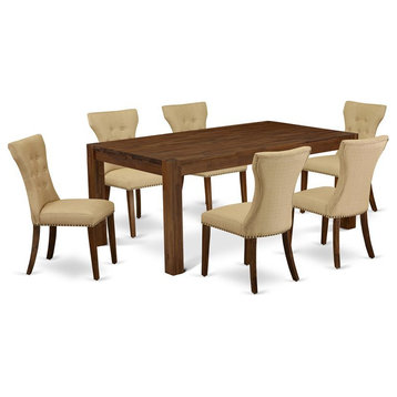 East West Furniture Lismore 7-piece Wood Dining Set in Walnut