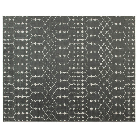 Olivia Collection Rectangle 8' x 10' Geometric Bohemian Low Pile Rug, Dark Gray/