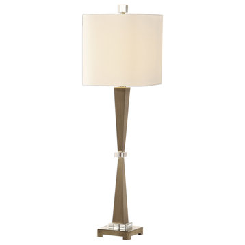 Tapered Brass Bronze Buffet Table Lamp Sleek Modern Mid Century Slim White