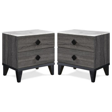 Home Square 2 Drawer Wood Nightstand in Gray Finish - Set of 2