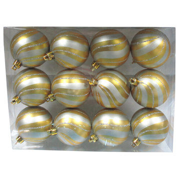 Gold Ball Ornament With Silver Spiral Design, 12-Pack