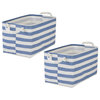 Laundry Bin Stripe French Blue Rectangle Large 10.5x17.5x10.5 (Set of 2)