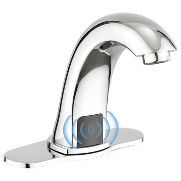 Touchless Bathroom Sink Faucet with Deck Plate Polished Chrome