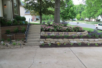 This is an example of a mid-sized contemporary front yard full sun garden in Kansas City with mulch.