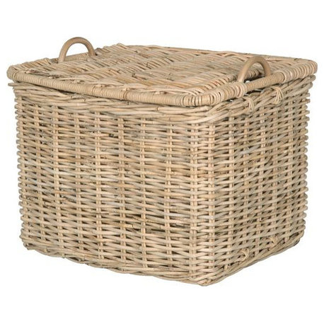 Rattan Core Rectangular Storage Basket with Lid, Natural, Large