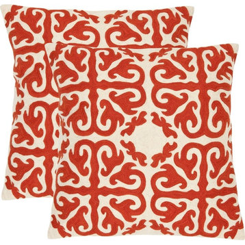 Moroccan Pillows, Set of 2, Orange Sunburst, 22" Square