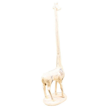 Whitewashed Cast Iron Giraffe Extra Toilet Paper Stand 19"