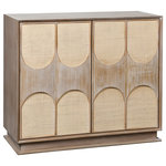 StyleCraft - Melrose Cabinet-Two Woven Cane Doors-Light Bisque Finish-White Wash Top Coat - The Melrose Cabinet brings a versatile, midcentury modern elegance to your home. Expertly crafted with a rich ash veneer and sleek cane accent doors, this piece offers a stylish storage solution designed to complement both your living room and dining room aesthetics. Designed with practicability in mind, it hosts two doors that lead to fixed shelves, providing you ample space to store essentials.