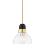 Mitzi by Hudson Valley Lighting - Camile 1-Light Small Pendant, Aged Brass - A modern industrial muse, Camile draws inspiration from the classic bistro light. Contemporary accents like the open, exaggerated shade allow light to flow freely, giving the piece a natural mystique. A soft black finish is accompanied by aged brass or polished nickel, providing a two-tone effect that is offset by hand-blown glass.