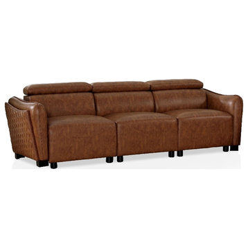Furniture of America Holm Faux Leather Adjustable Headrest Sofa in Brown