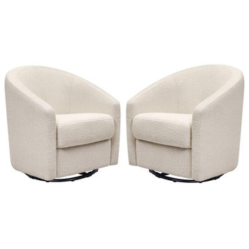 Home Square Fabric Upholstered Swivel Glider in Ivory Boucle  ( Set of 2 )