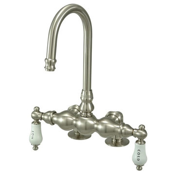 Centerset Tub Faucet, Clawfoot Design With Porcelain Levers, Brushed Nickel