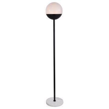 Eclipse 1-Light Floor Lamp, Black With Frosted White Glass