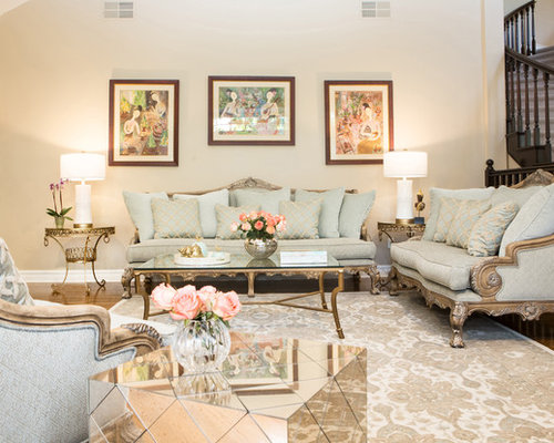 Shabby-Chic-Style Wohnzimmer mit Kaminsims aus Holz Ideen, Design