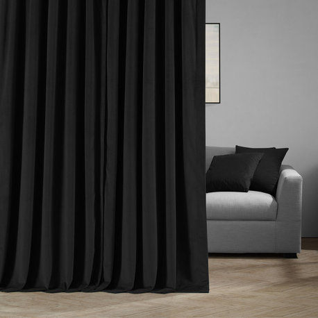 Signature Black Doublewide Blackout Velvet Curtain Single Panel, 100"x84"