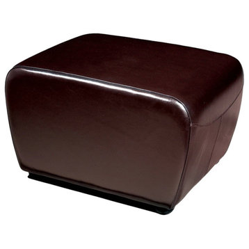 Baxton Studio Dark Brown Full Leather Ottoman With Rounded Sides