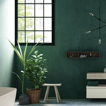 Modern green beige and white bathroom