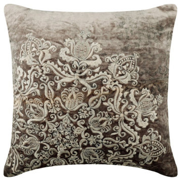 Grey Velvet Embroidery 22"x22" Throw Pillow Cover - Mystic Dream