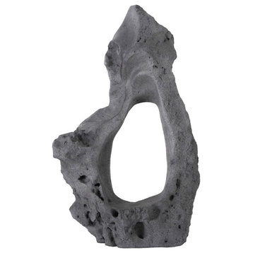 Colossal Cast Stone Sculpture, Single Hole, Charcoal Stone