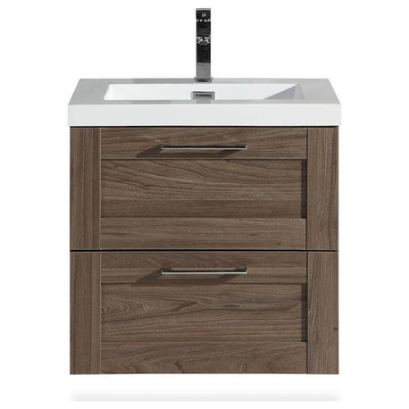 The Cosmo Wall Mounted Modern Bathroom Vanity, Elm, 24"