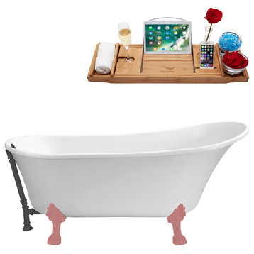 59" Streamline N341PNK-BGM Soaking Clawfoot Tub and Tray With External Drain